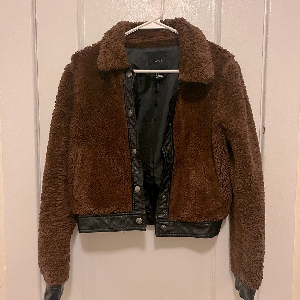 Forever 21 Faux Sherling Brown Moto Jacket Small